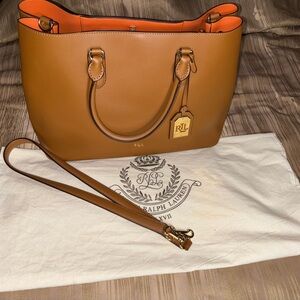 Ralph Lauren Brown Leather Tote with Gold Accents